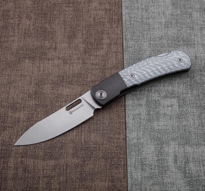 # ** COMING SOON ** MAXACE BEETLE 2.0 - MAGNACUT BLADE - SILVER CARBON FIBER - BONE ZIRCU-TI INLAYS - LOCK BACK - True Talon