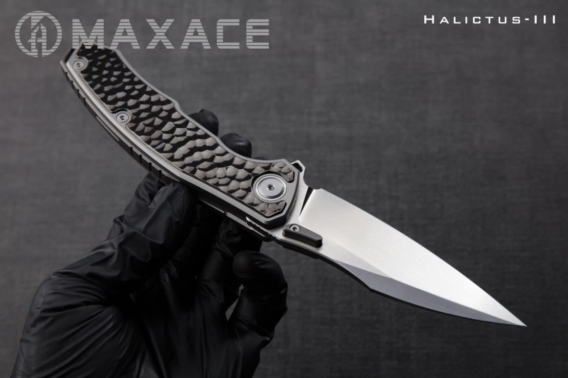 # ** ALMOST GONE ** MAXACE HALICTUS 3.0 - 3.9 INCH M390 BLADE - ZIRCUTI OR ZIRCONIUM HANDLE