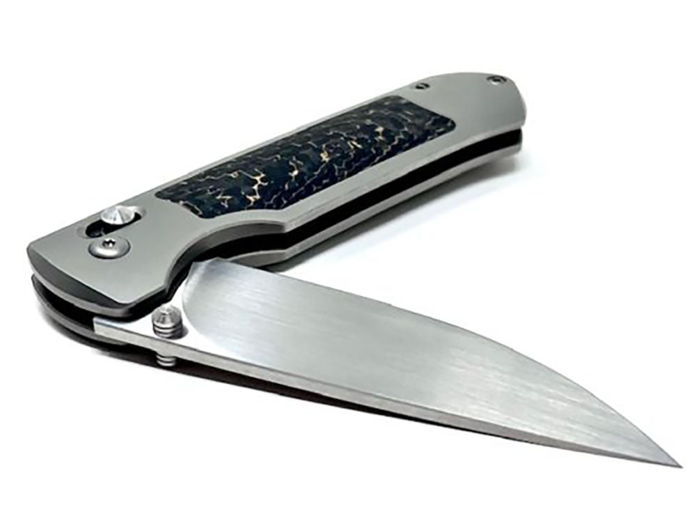 # **ALMOST GONE ** OHLONE KNIVES - Goat AXL- M390 Blade - GOLD SNAKESKIN CF