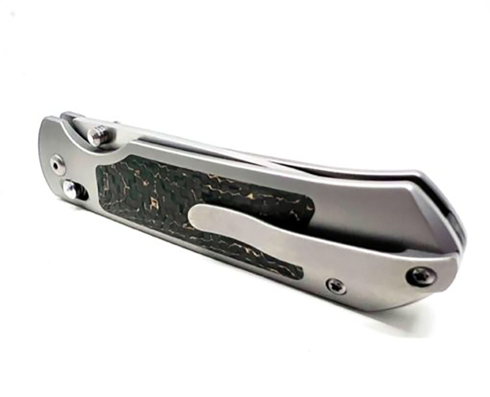 # **ALMOST GONE ** OHLONE KNIVES - Goat AXL- M390 Blade - GOLD SNAKESKIN CF