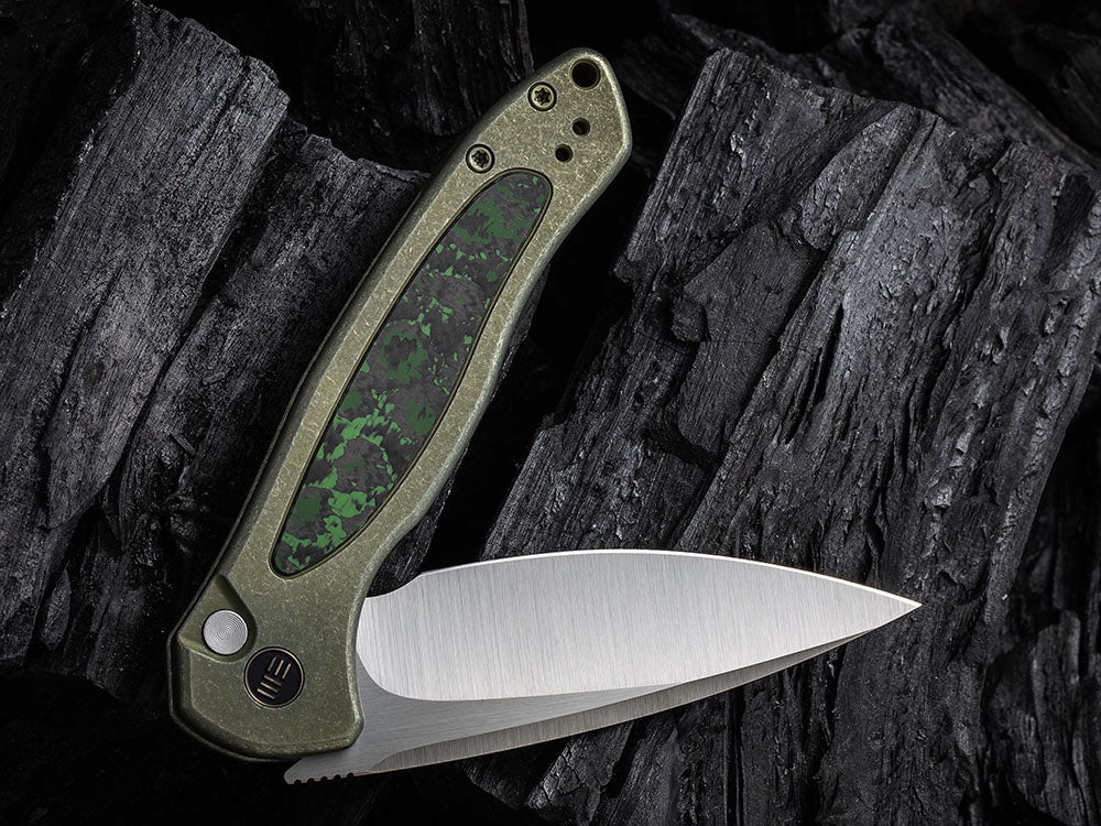 # ** HERE NOW ** WE Knife - WE19002 KITEFIN - Button Lock - 20CV Blade - Carbon Fiber & Titanium Handle - True Talon