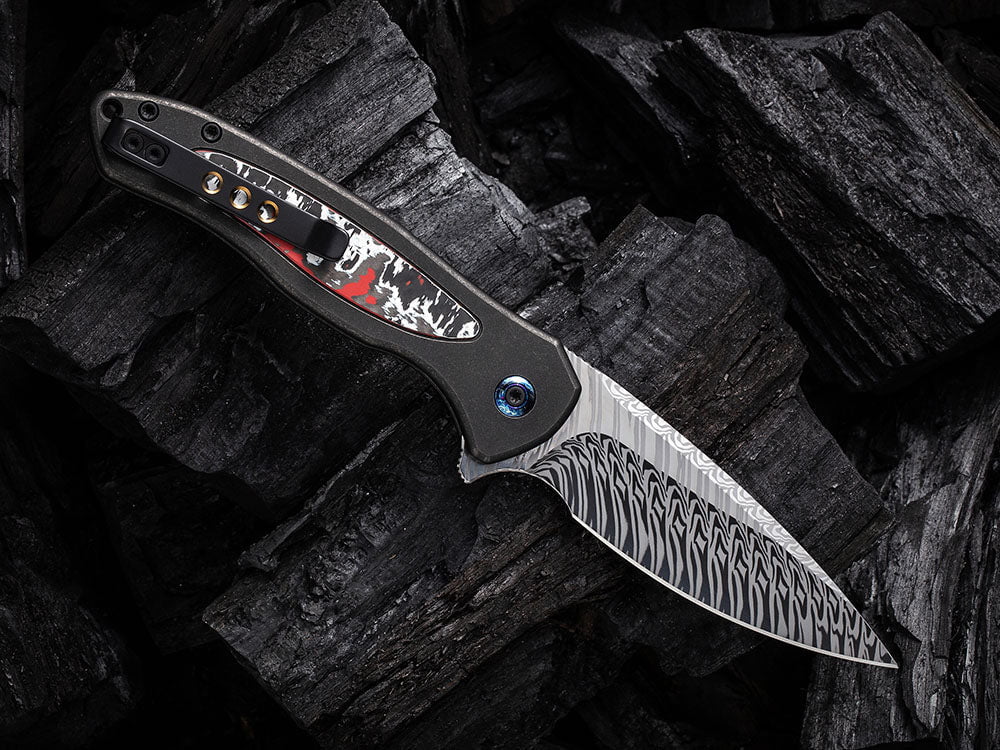 # ** HERE NOW ** WE Knife - WE19002 KITEFIN - Button Lock - 20CV Blade - Carbon Fiber & Titanium Handle - True Talon