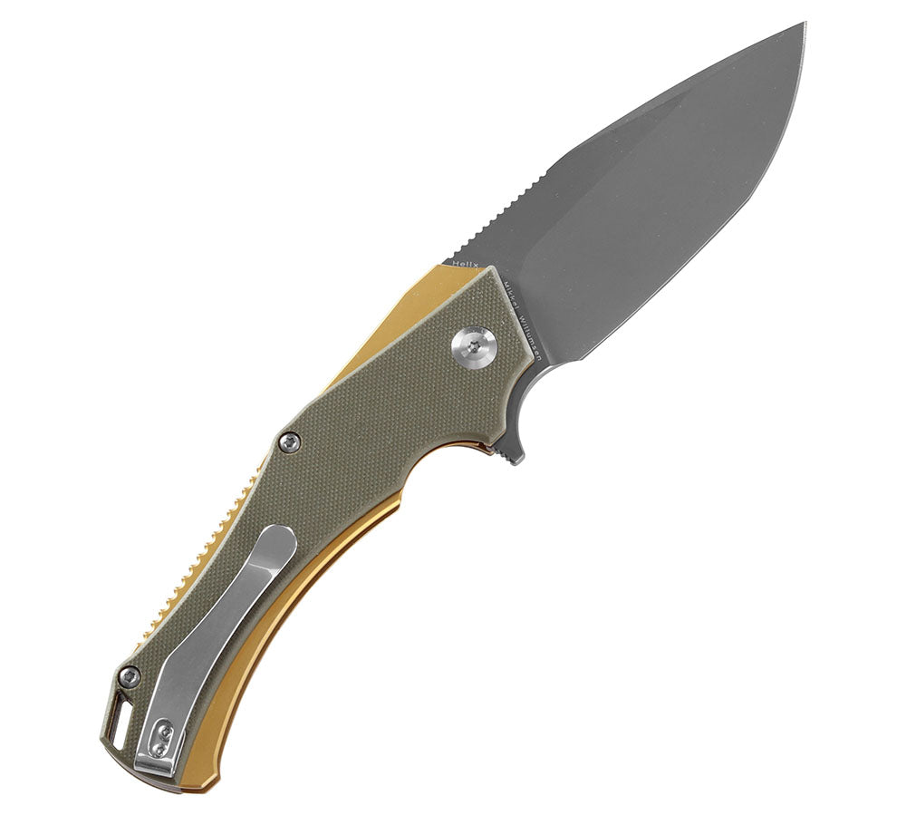 # ** HERE NOW ** KANSEPT KNIVES - HELLX T1008A1 - D2 blade - Black G10 and Stainless Steel Handle - Mikkul Willumsen Design