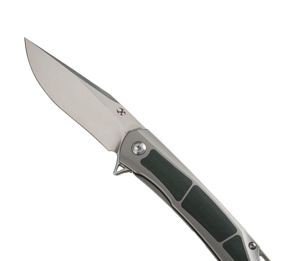 ** HERE NOW ** KANSEPT KNIVES - SPRITE K1003A2- S35VN blade - Green Micarta & Titanium Handle - True Talon