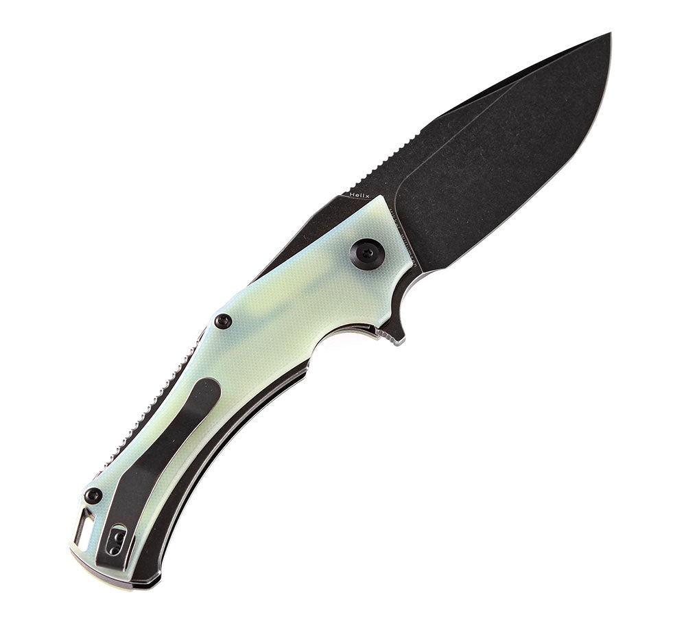 # ** HERE NOW ** KANSEPT KNIVES - HELLX T1008A1 - D2 blade - Black G10 and Stainless Steel Handle - Mikkul Willumsen Design