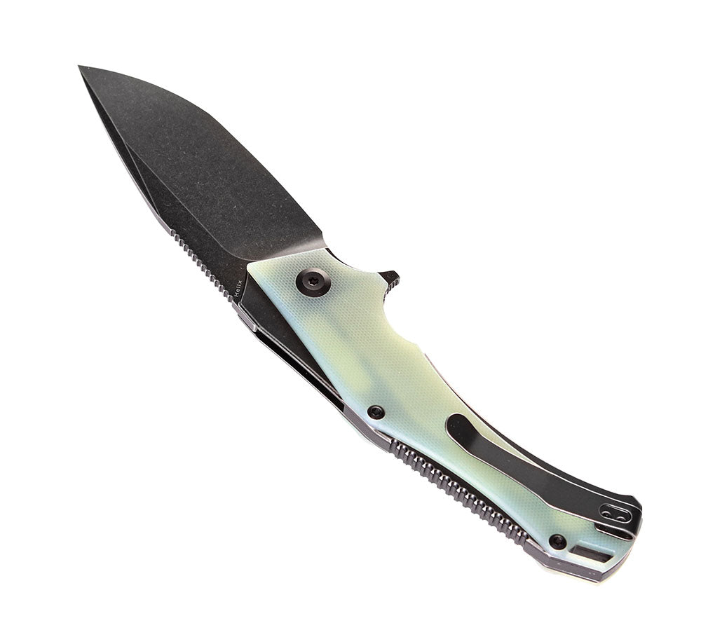 # ** HERE NOW ** KANSEPT KNIVES - HELLX T1008A1 - D2 blade - Black G10 and Stainless Steel Handle - Mikkul Willumsen Design