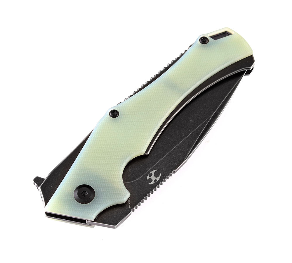 # ** HERE NOW ** KANSEPT KNIVES - HELLX T1008A1 - D2 blade - Black G10 and Stainless Steel Handle - Mikkul Willumsen Design