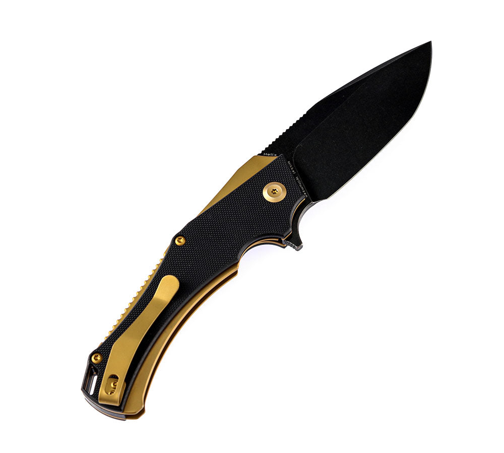 # ** HERE NOW ** KANSEPT KNIVES - HELLX T1008A1 - D2 blade - Black G10 and Stainless Steel Handle - Mikkul Willumsen Design