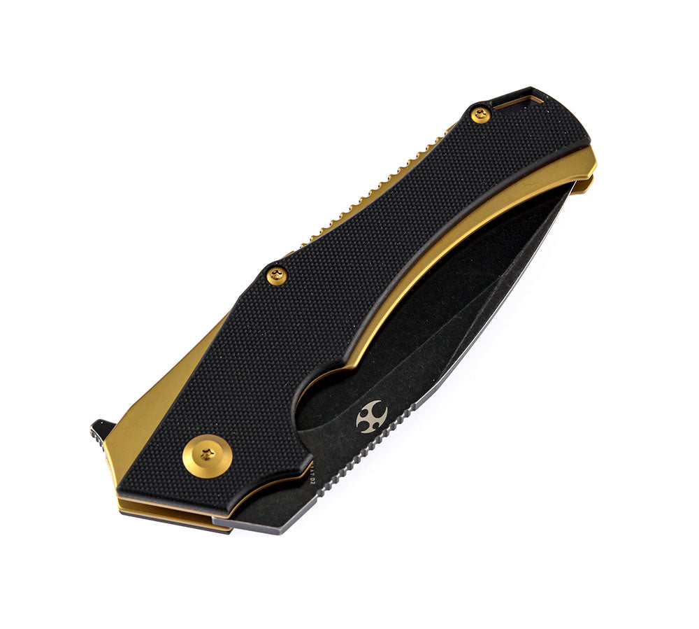 # ** HERE NOW ** KANSEPT KNIVES - HELLX T1008A1 - D2 blade - Black G10 and Stainless Steel Handle - Mikkul Willumsen Design