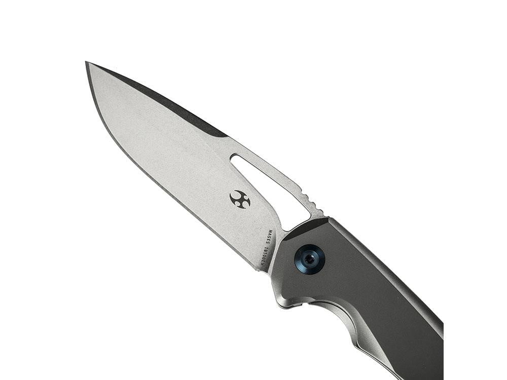 ** HERE NOW ** KANSEPT KNIVES - MINI KRYO K2001B1- S35VN blade - BLUE HARDWARE & GREY TITANIUM HANDLE - True Talon