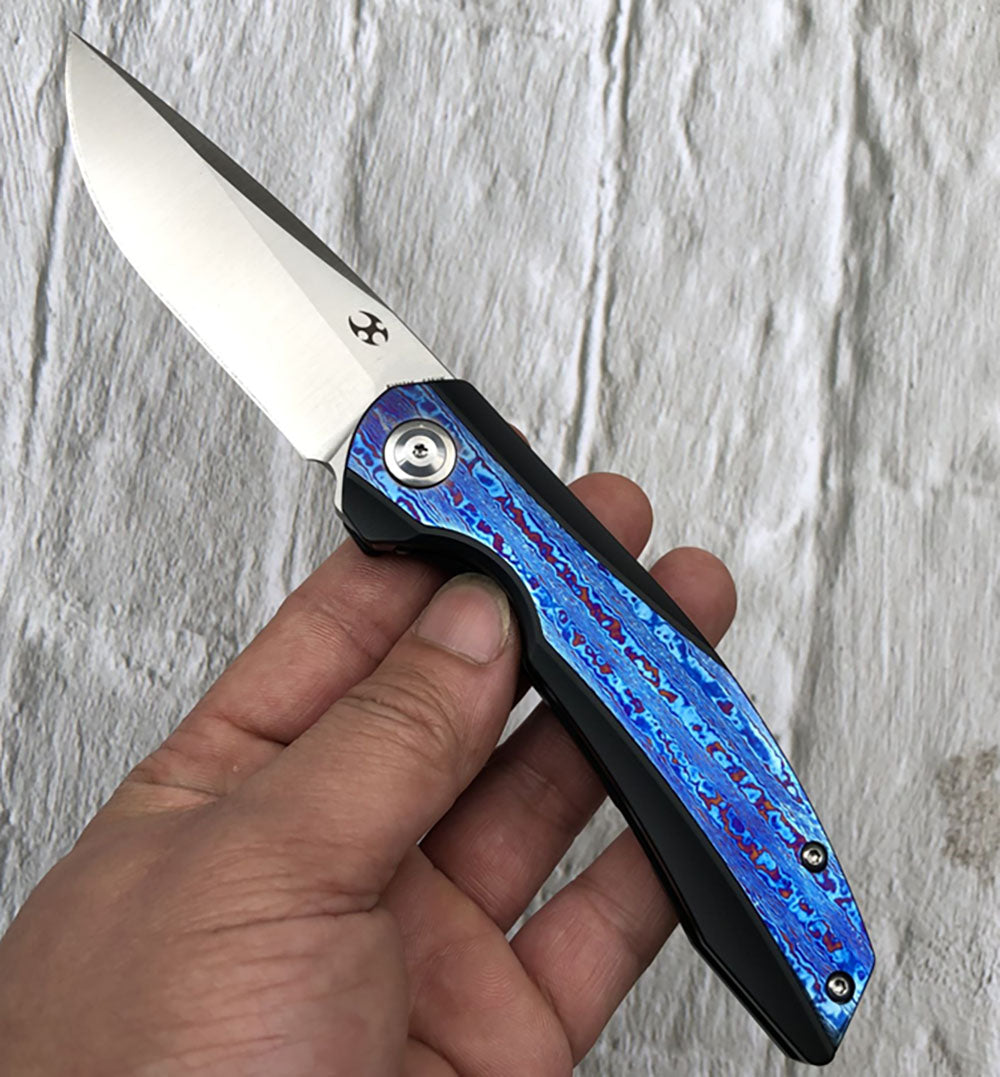 ** HERE NOW ** KANSEPT KNIVES - ACCIPITER K1007A- S35VN blade - TIMASCUS & TITANIUM HANDLE - Front Flipper