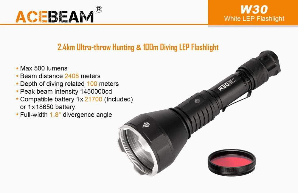 DISCONTINUED - Acebeam W30 - 2400 METRE THROW - Tactical & 100 Metre Diving Light - True Talon