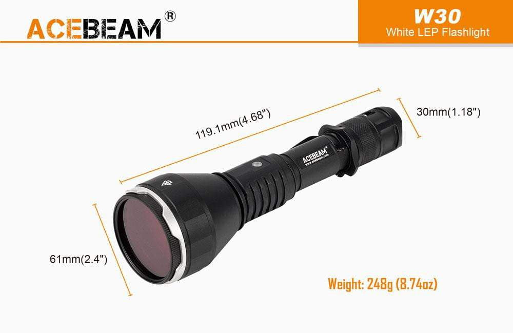 DISCONTINUED - Acebeam W30 - 2400 METRE THROW - Tactical & 100 Metre Diving Light - True Talon
