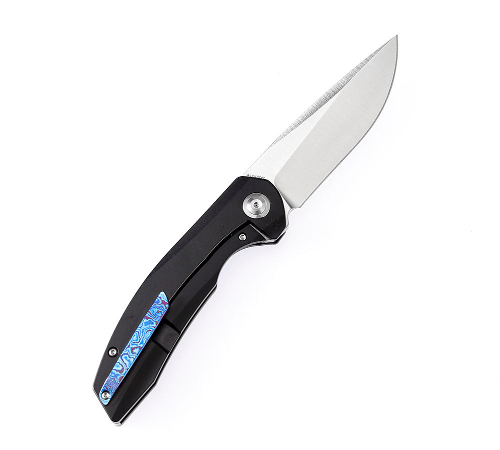** HERE NOW ** KANSEPT KNIVES - ACCIPITER K1007A- S35VN blade - TIMASCUS & TITANIUM HANDLE - Front Flipper