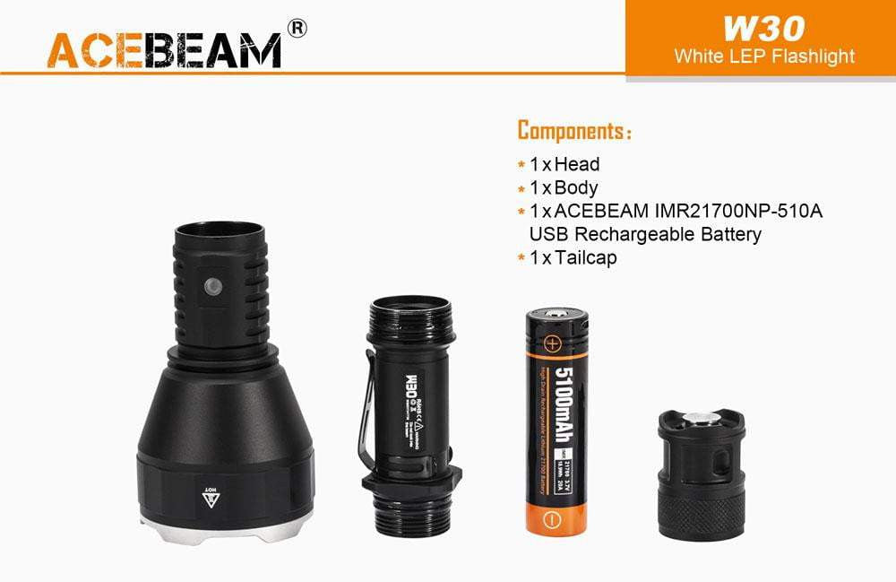DISCONTINUED - Acebeam W30 - 2400 METRE THROW - Tactical & 100 Metre Diving Light - True Talon