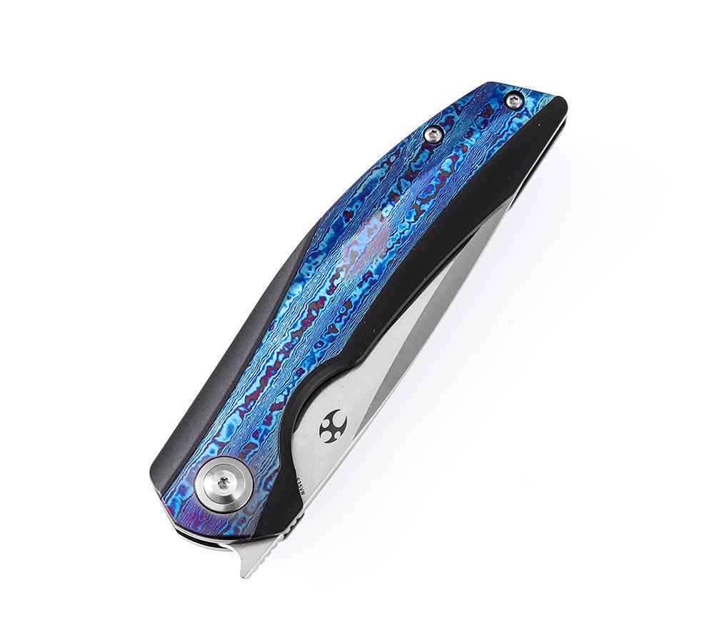 ** HERE NOW ** KANSEPT KNIVES - ACCIPITER K1007A- S35VN blade - TIMASCUS & TITANIUM HANDLE - Front Flipper