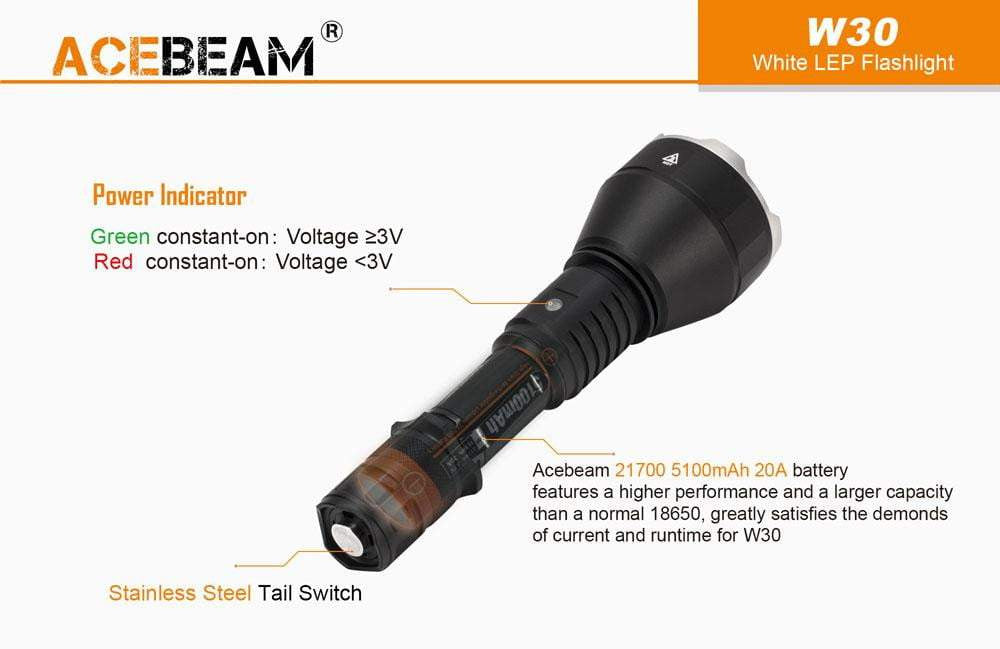 DISCONTINUED - Acebeam W30 - 2400 METRE THROW - Tactical & 100 Metre Diving Light - True Talon