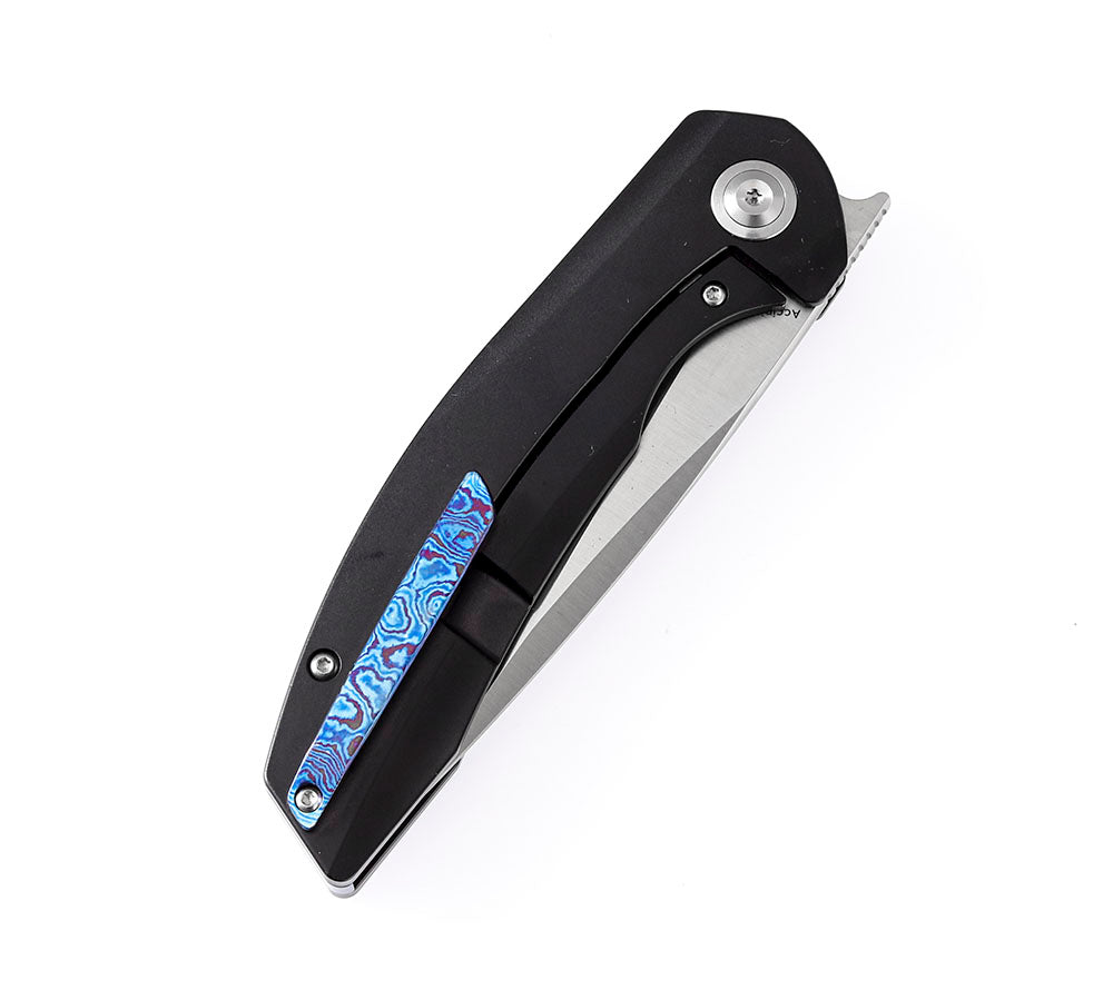 ** HERE NOW ** KANSEPT KNIVES - ACCIPITER K1007A- S35VN blade - TIMASCUS & TITANIUM HANDLE - Front Flipper