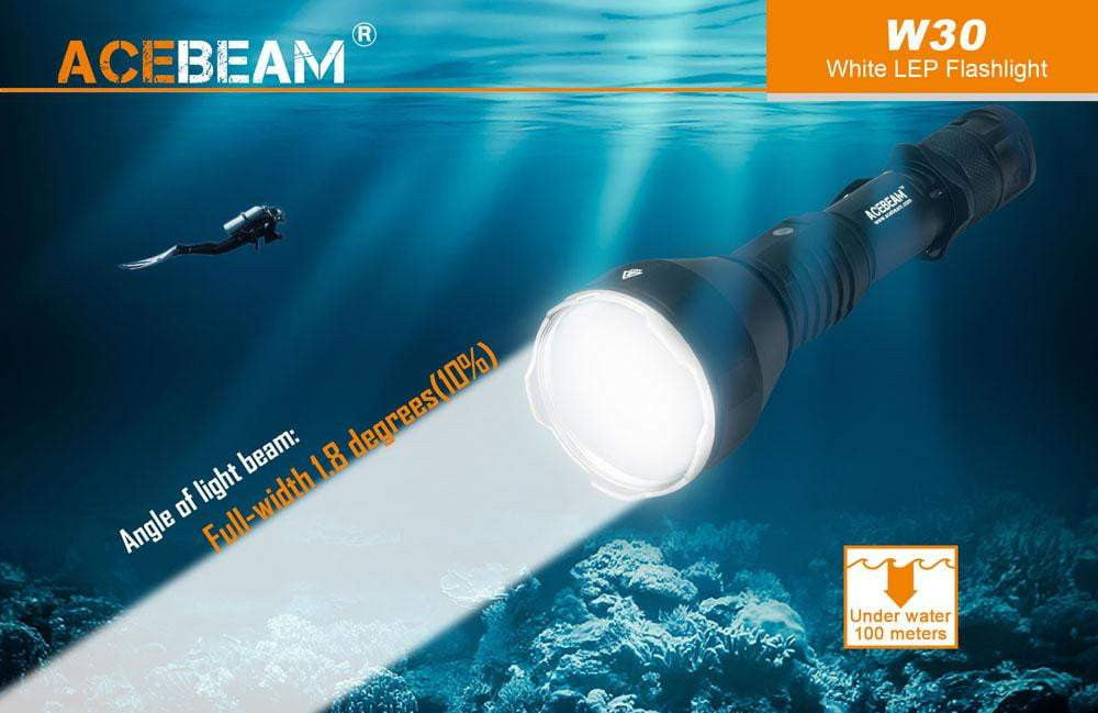 DISCONTINUED - Acebeam W30 - 2400 METRE THROW - Tactical & 100 Metre Diving Light - True Talon