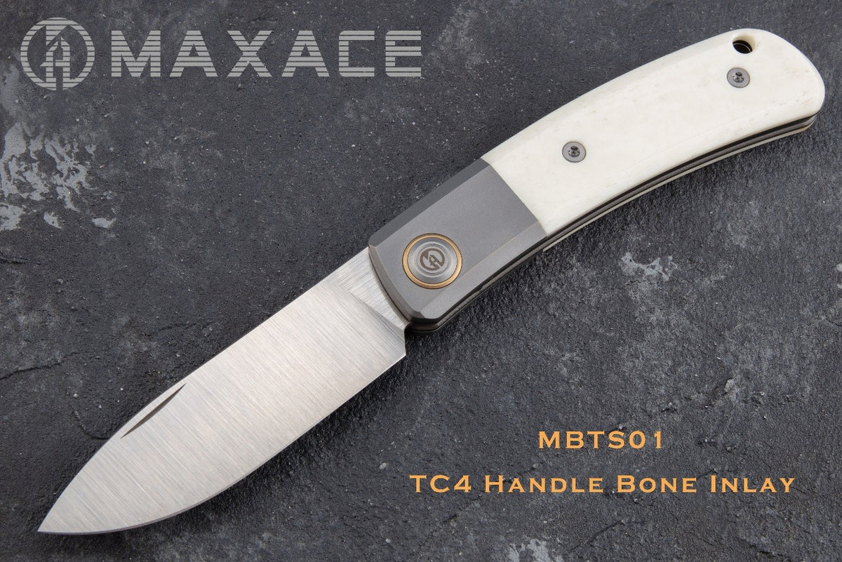# ** ALMOST GONE ** MAXACE BEETLE S - M390 BLADE - CARBON FIBER OR BONE INLAYS - SLIP JOINT - WITH FREE LEATHER SLIP CASE