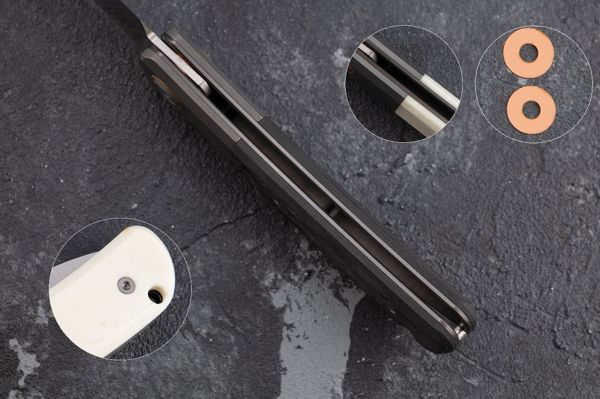# ** ALMOST GONE ** MAXACE BEETLE S - M390 BLADE - CARBON FIBER OR BONE INLAYS - SLIP JOINT - WITH FREE LEATHER SLIP CASE
