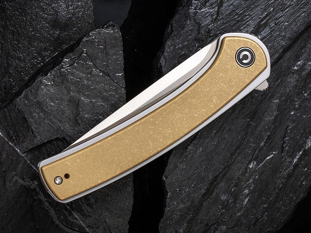 ** HERE NOW ** CIVIVI - C2002E Asticus - D2 blade - Brass handle Handle - True Talon