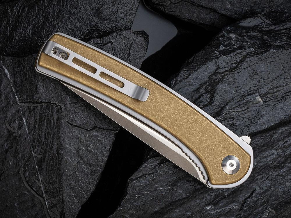 ** HERE NOW ** CIVIVI - C2002E Asticus - D2 blade - Brass handle Handle - True Talon