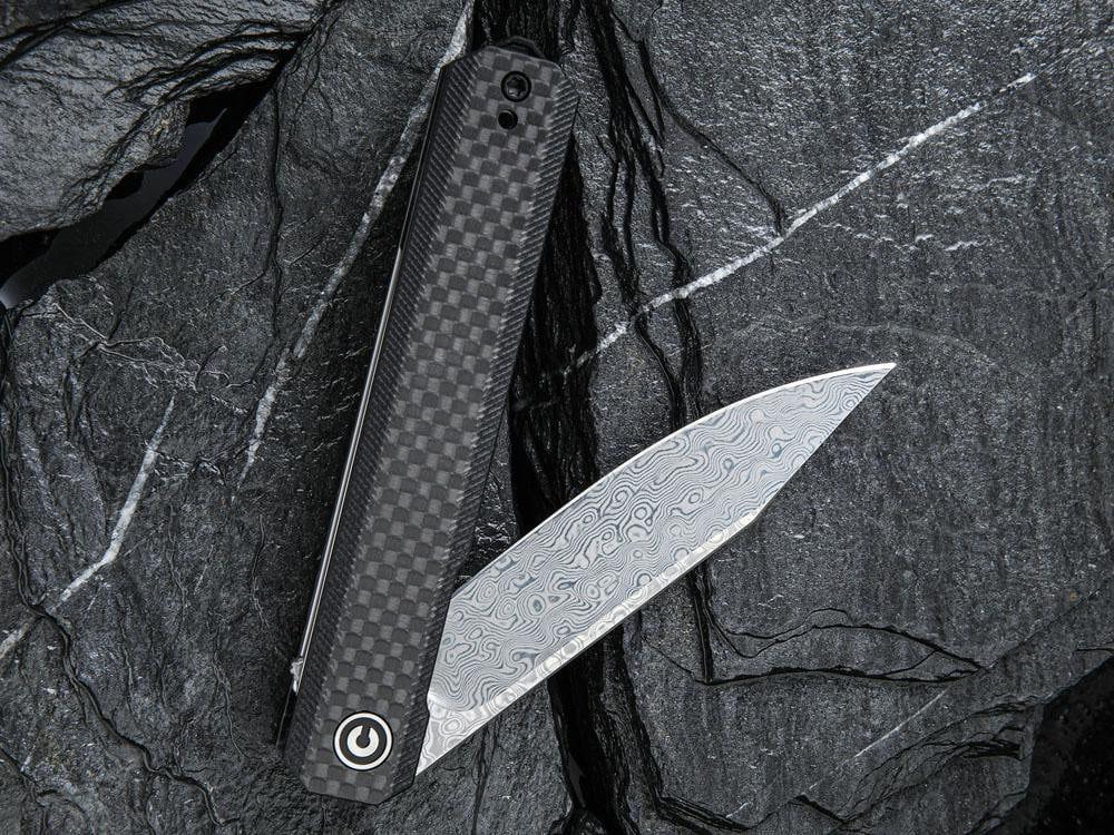CIVIVI - C2003DS-1 - EXARCH - DAMASCUS BLADE - Carbon Fiber Overlay Handle - FRONT FLIPPER - True Talon