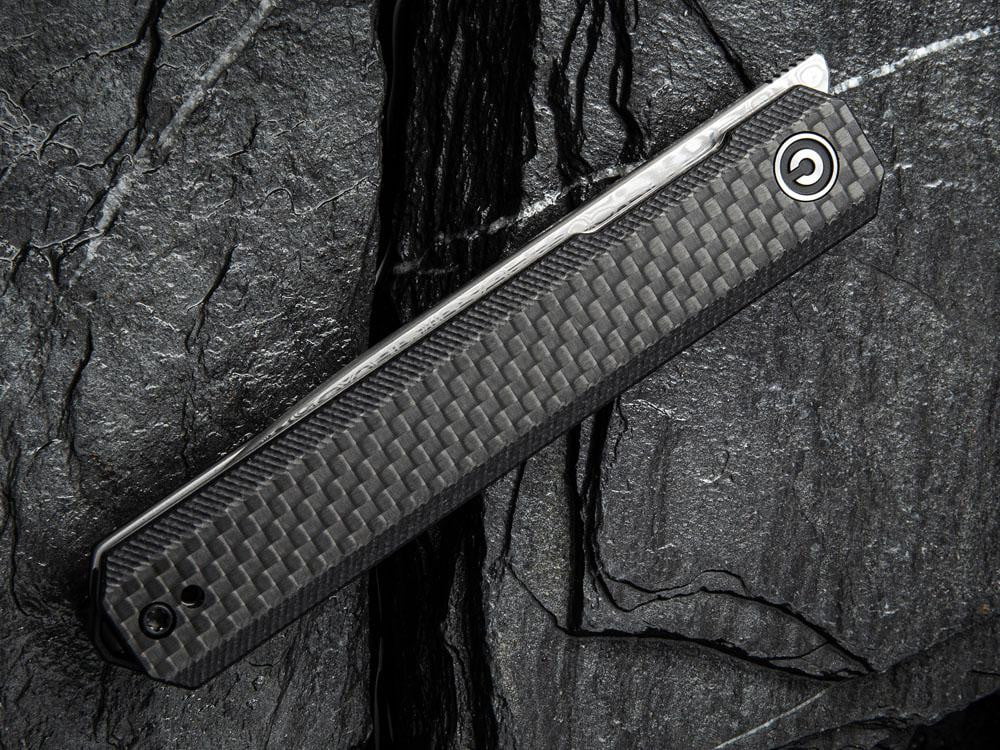 CIVIVI - C2003DS-1 - EXARCH - DAMASCUS BLADE - Carbon Fiber Overlay Handle - FRONT FLIPPER - True Talon