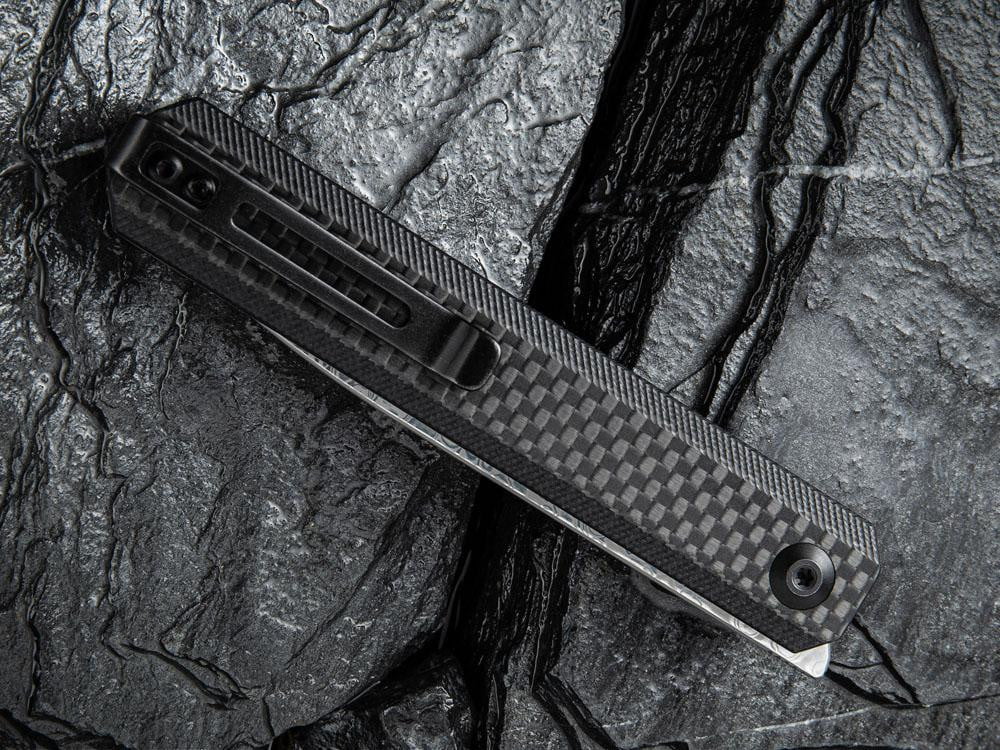 CIVIVI - C2003DS-1 - EXARCH - DAMASCUS BLADE - Carbon Fiber Overlay Handle - FRONT FLIPPER - True Talon