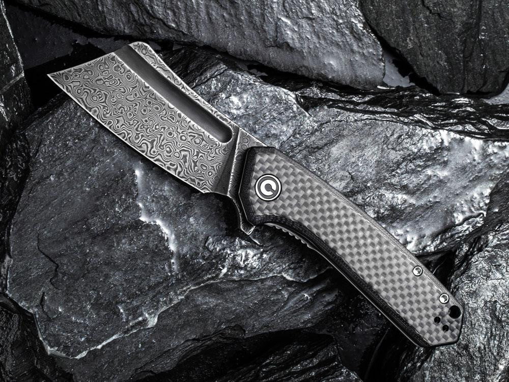 CIVIVI - C2004DS-1 Mini Bullmastiff - DAMASCUS BLACK BLADE- TWILL CARBON FIBER Handle - True Talon