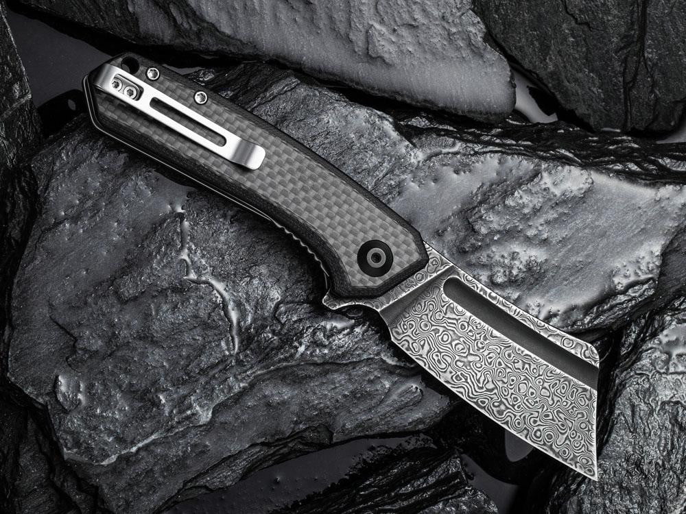 CIVIVI - C2004DS-1 Mini Bullmastiff - DAMASCUS BLACK BLADE- TWILL CARBON FIBER Handle - True Talon