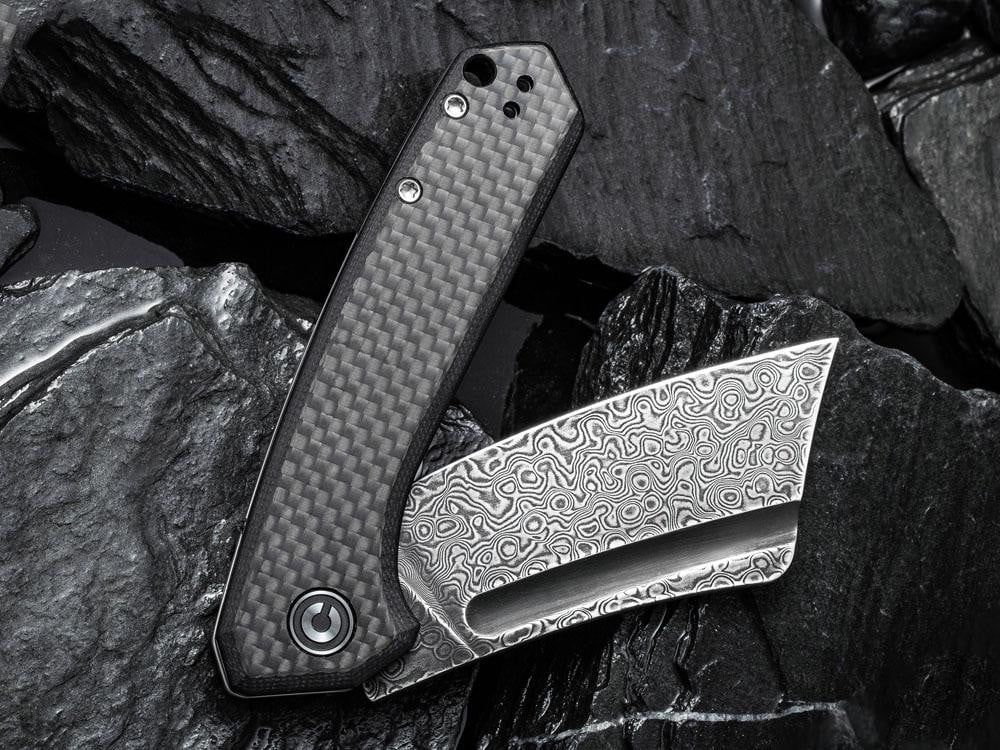 CIVIVI - C2004DS-1 Mini Bullmastiff - DAMASCUS BLACK BLADE- TWILL CARBON FIBER Handle - True Talon