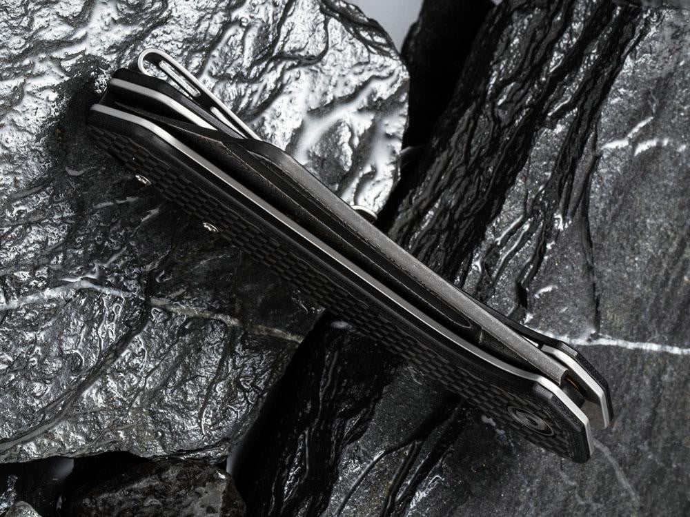 CIVIVI - C2004DS-1 Mini Bullmastiff - DAMASCUS BLACK BLADE- TWILL CARBON FIBER Handle - True Talon