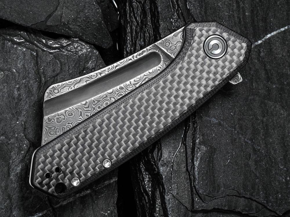 CIVIVI - C2004DS-1 Mini Bullmastiff - DAMASCUS BLACK BLADE- TWILL CARBON FIBER Handle - True Talon