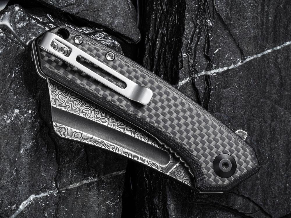CIVIVI - C2004DS-1 Mini Bullmastiff - DAMASCUS BLACK BLADE- TWILL CARBON FIBER Handle - True Talon