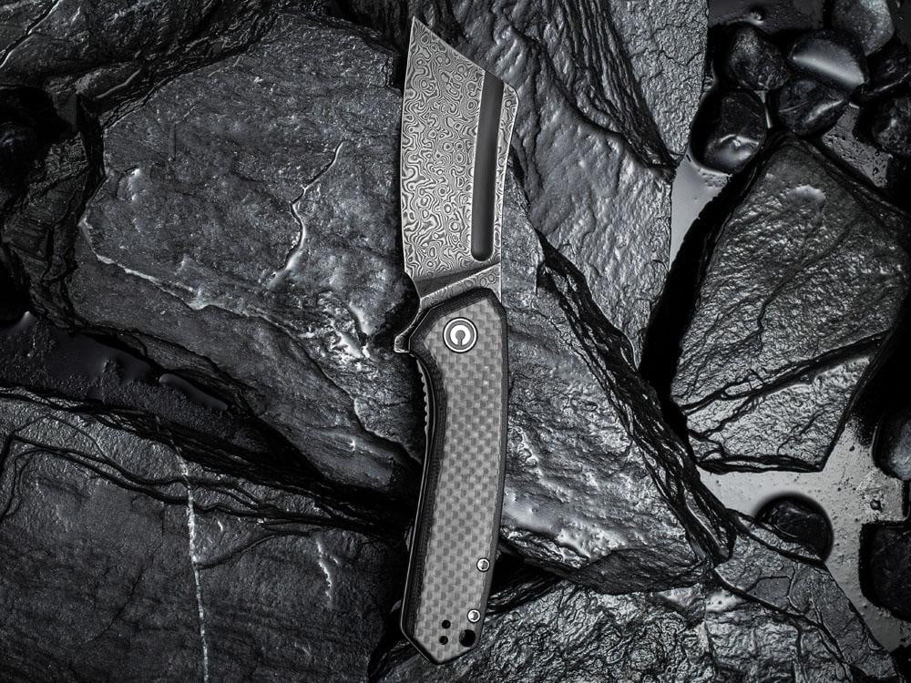 CIVIVI - C2004DS-1 Mini Bullmastiff - DAMASCUS BLACK BLADE- TWILL CARBON FIBER Handle - True Talon