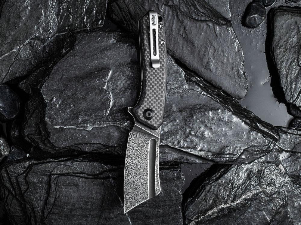 CIVIVI - C2004DS-1 Mini Bullmastiff - DAMASCUS BLACK BLADE- TWILL CARBON FIBER Handle - True Talon