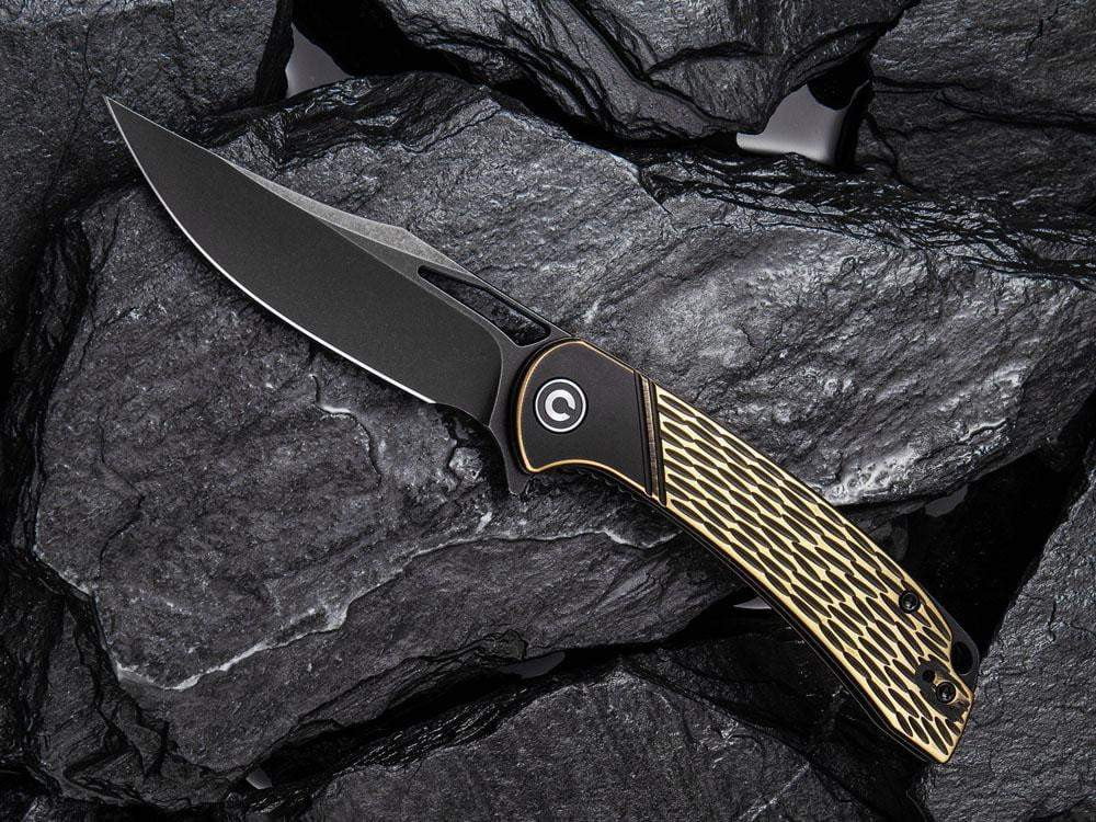 ** HERE NOW ** CIVIVI - C2005E Dogma - D2 blade - BLACK BRASS Handle - True Talon