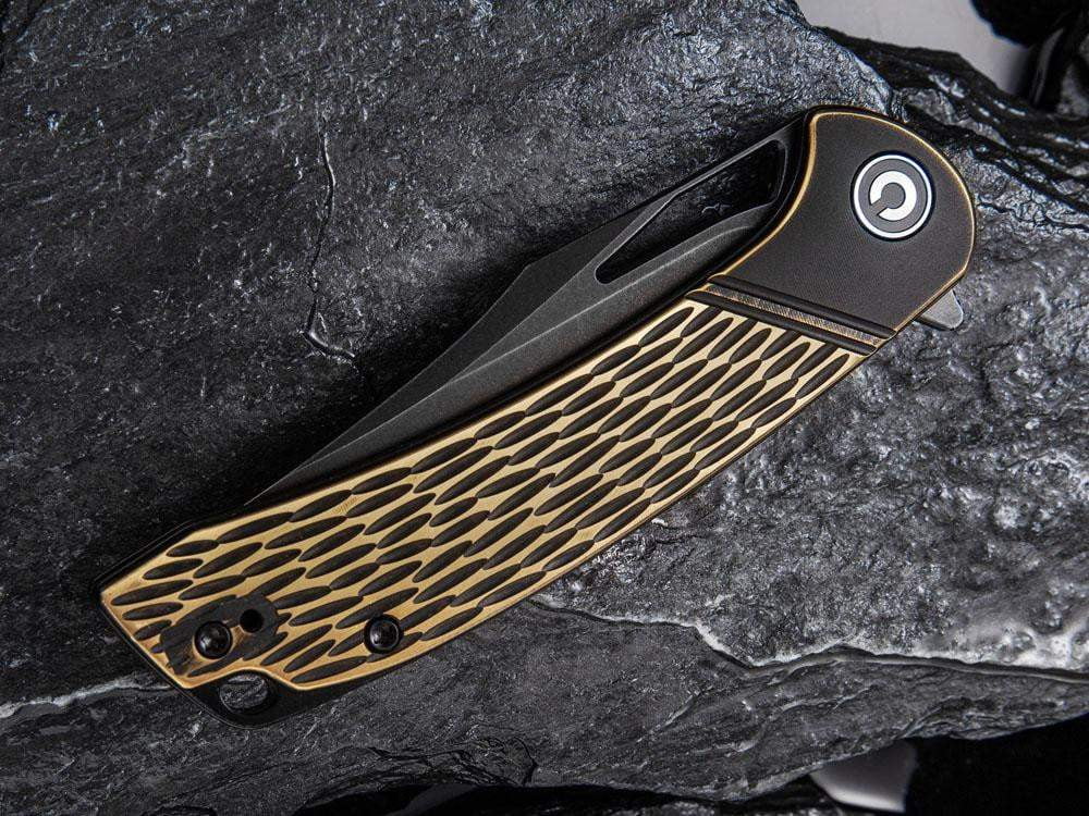 ** HERE NOW ** CIVIVI - C2005E Dogma - D2 blade - BLACK BRASS Handle - True Talon