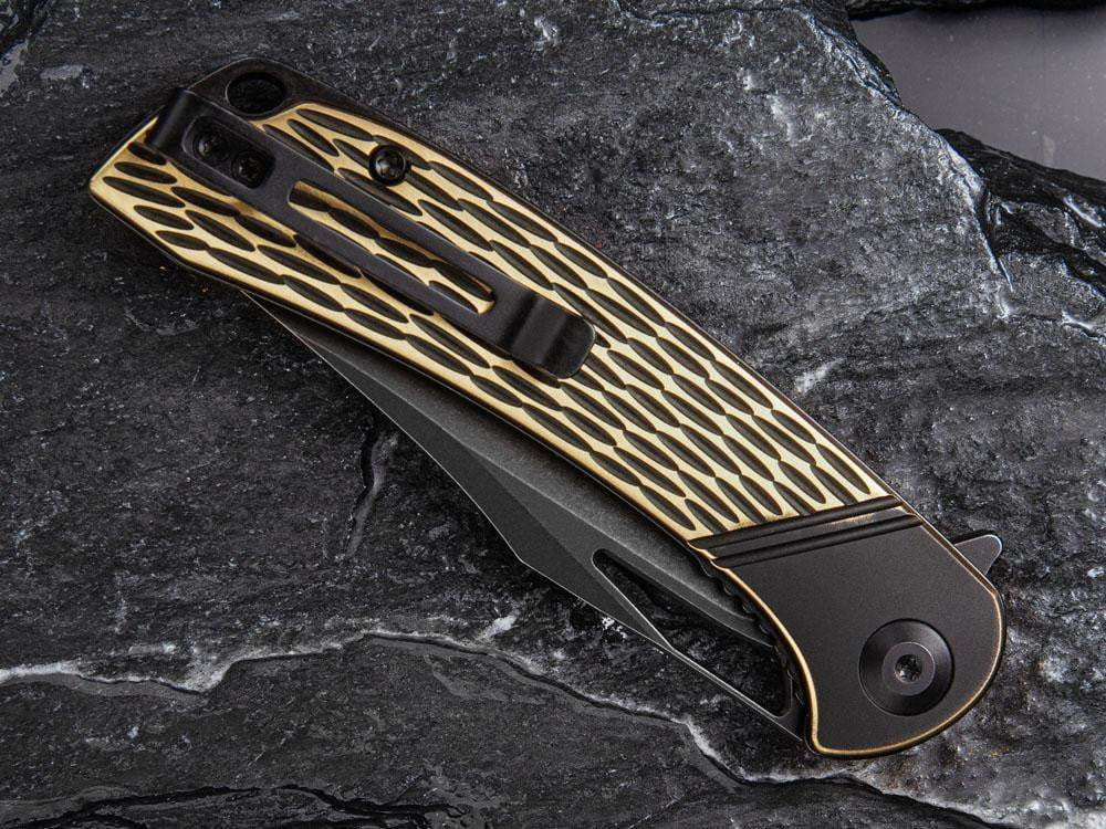 ** HERE NOW ** CIVIVI - C2005E Dogma - D2 blade - BLACK BRASS Handle - True Talon