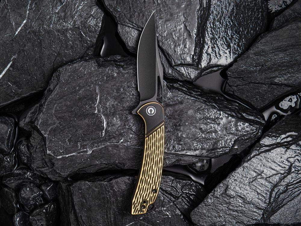 ** HERE NOW ** CIVIVI - C2005E Dogma - D2 blade - BLACK BRASS Handle - True Talon