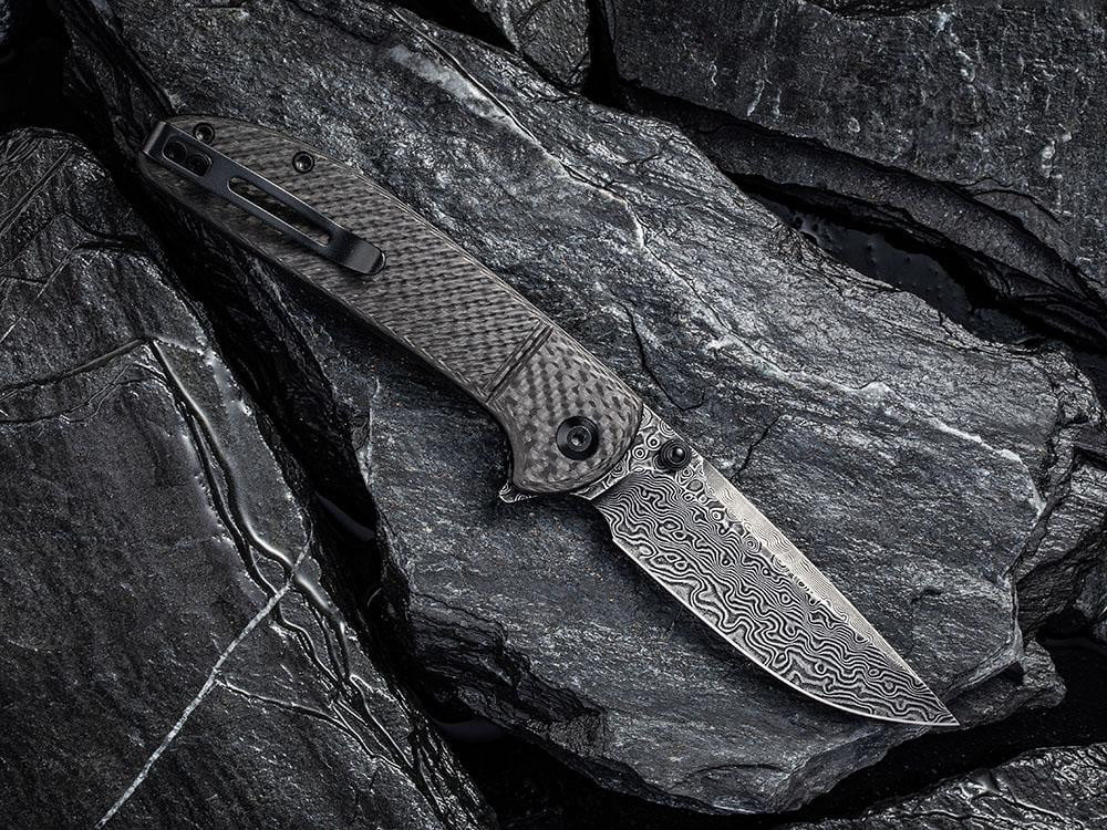 ** HERE NOW ** CIVIVI - C2019DS-1 BADLANDS VAGABOND - Black Damascus Blade - Twill Carbon Fiber Handle - True Talon