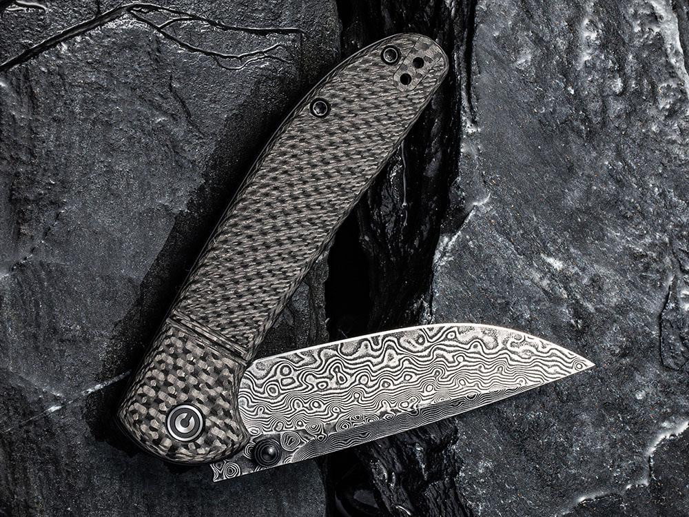 ** HERE NOW ** CIVIVI - C2019DS-1 BADLANDS VAGABOND - Black Damascus Blade - Twill Carbon Fiber Handle - True Talon