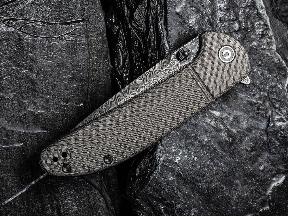 ** HERE NOW ** CIVIVI - C2019DS-1 BADLANDS VAGABOND - Black Damascus Blade - Twill Carbon Fiber Handle - True Talon