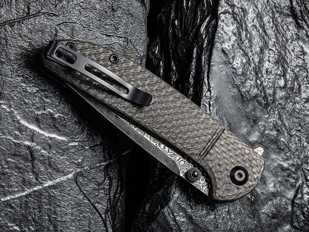 ** HERE NOW ** CIVIVI - C2019DS-1 BADLANDS VAGABOND - Black Damascus Blade - Twill Carbon Fiber Handle - True Talon