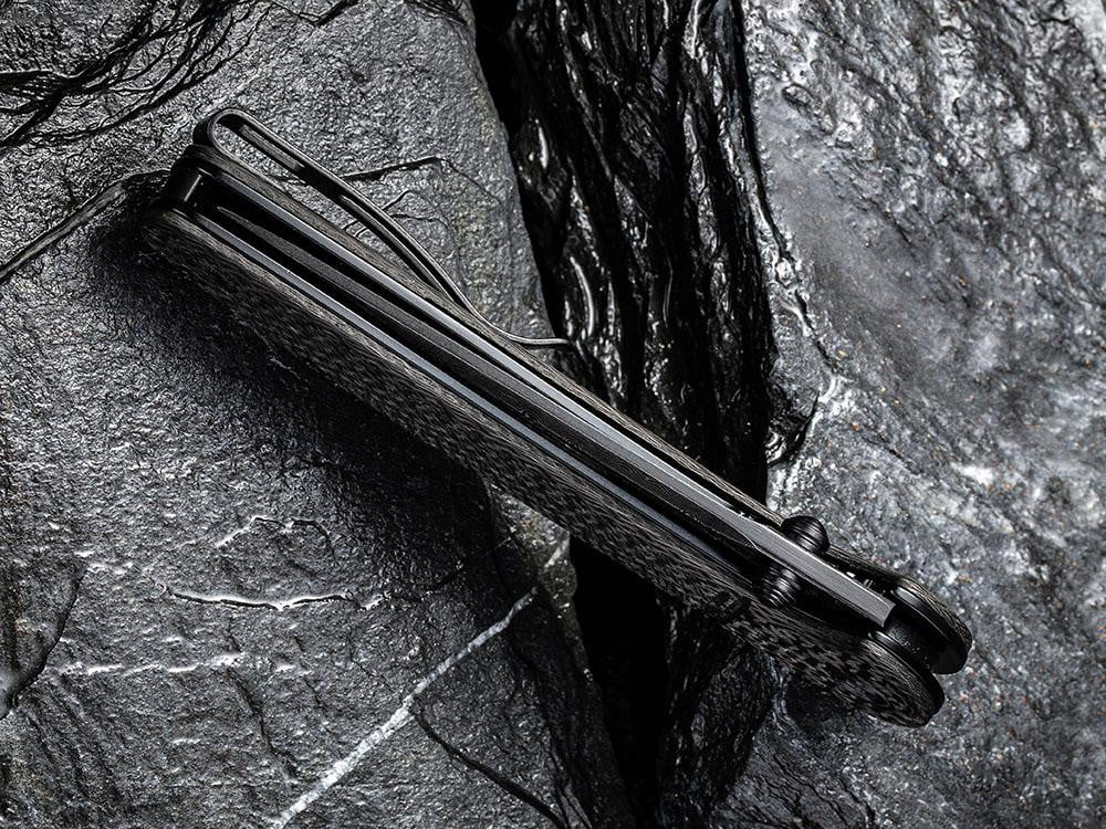 ** HERE NOW ** CIVIVI - C2019DS-1 BADLANDS VAGABOND - Black Damascus Blade - Twill Carbon Fiber Handle - True Talon