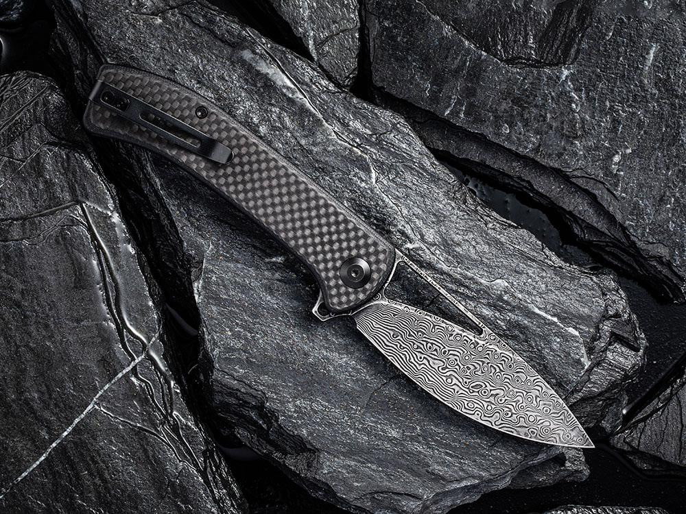 ** HERE NOW ** CIVIVI - C2024DS Riffle - DAMASCUS blade - Carbon Fiber or Sandal Wood Handle - True Talon