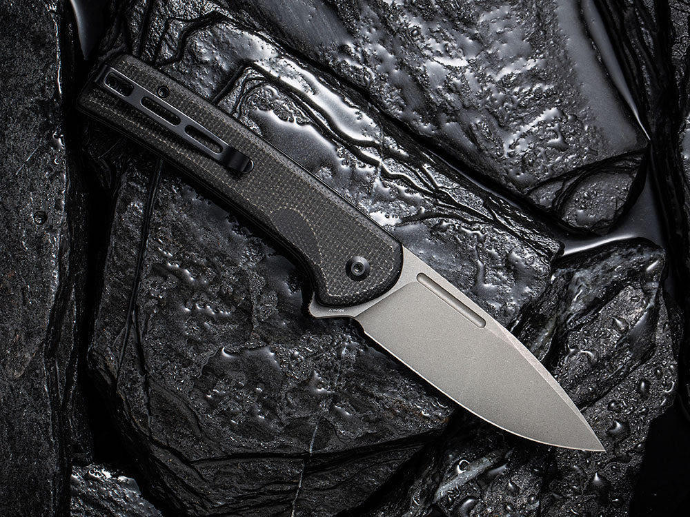 ** BACK AGAIN ** CIVIVI - C21006 CONSPIRATOR - NITRO V Blade - MICARTA OR CUI WOOD HANDLE - FLIPPER AND BUTTON LOCK COMBO