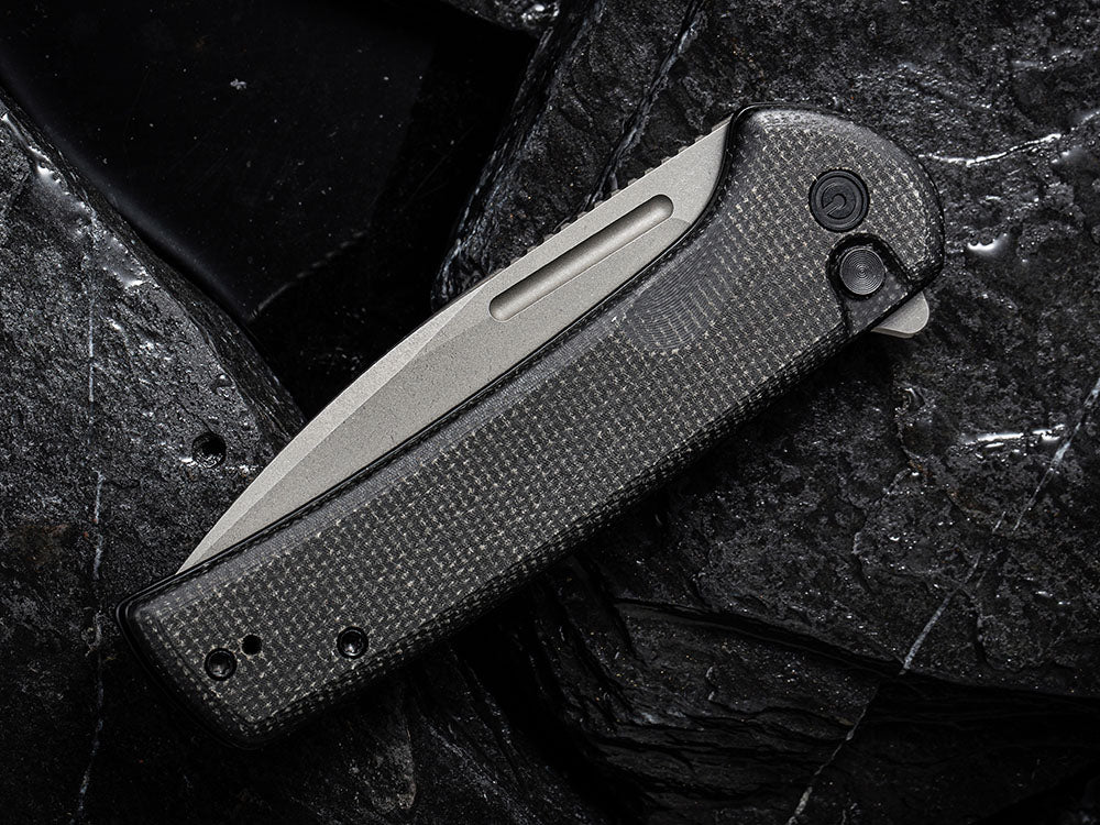 ** BACK AGAIN ** CIVIVI - C21006 CONSPIRATOR - NITRO V Blade - MICARTA OR CUI WOOD HANDLE - FLIPPER AND BUTTON LOCK COMBO